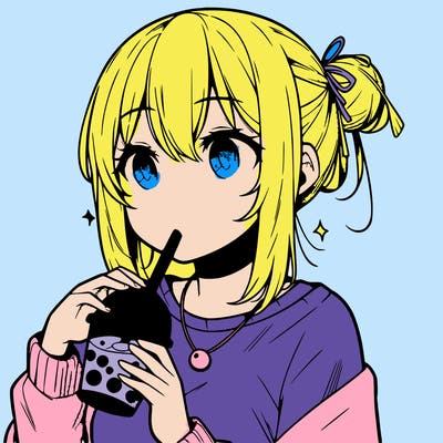 manga character drinking boba