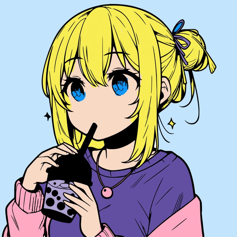 manga character drinking boba