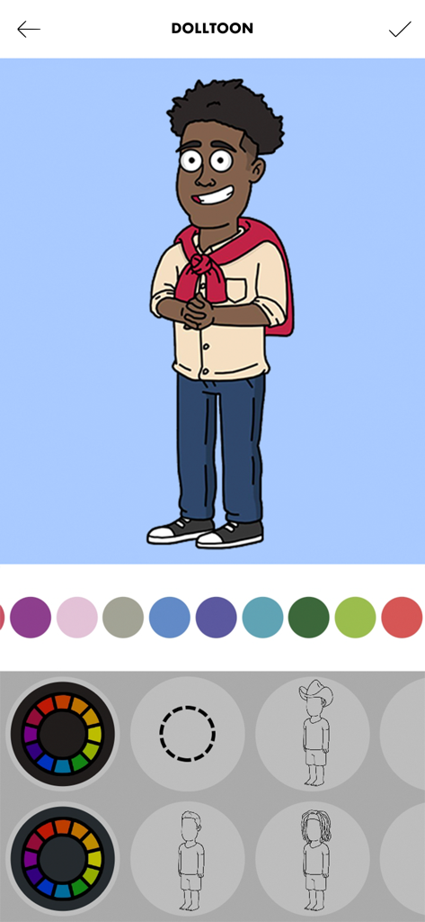 Personalizando um personagem de desenho animado no aplicativo criador de avatares Dolltoon