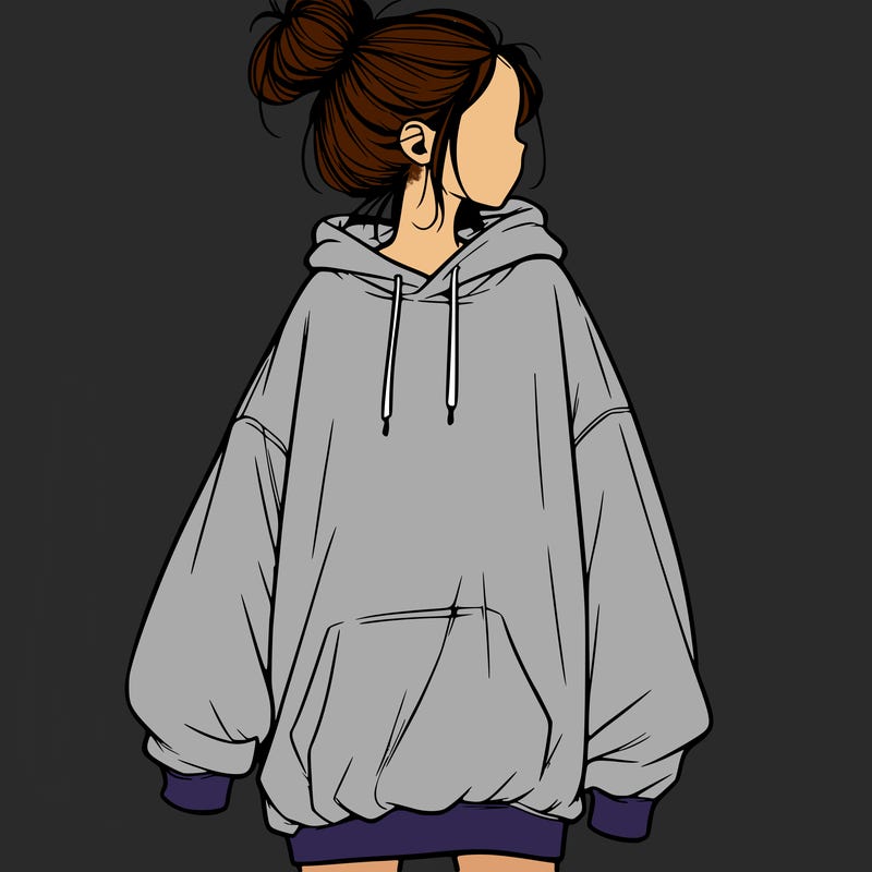 realistic girl with a oversized sweatshirt on and a bun