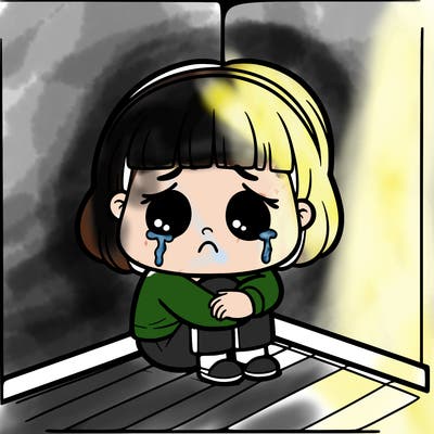 sad girl crying in a corner