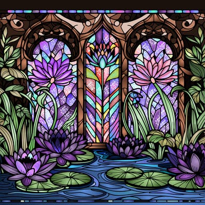 water lilies, stained glass window.