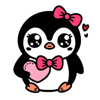 cute penguin with bow tie holding heart