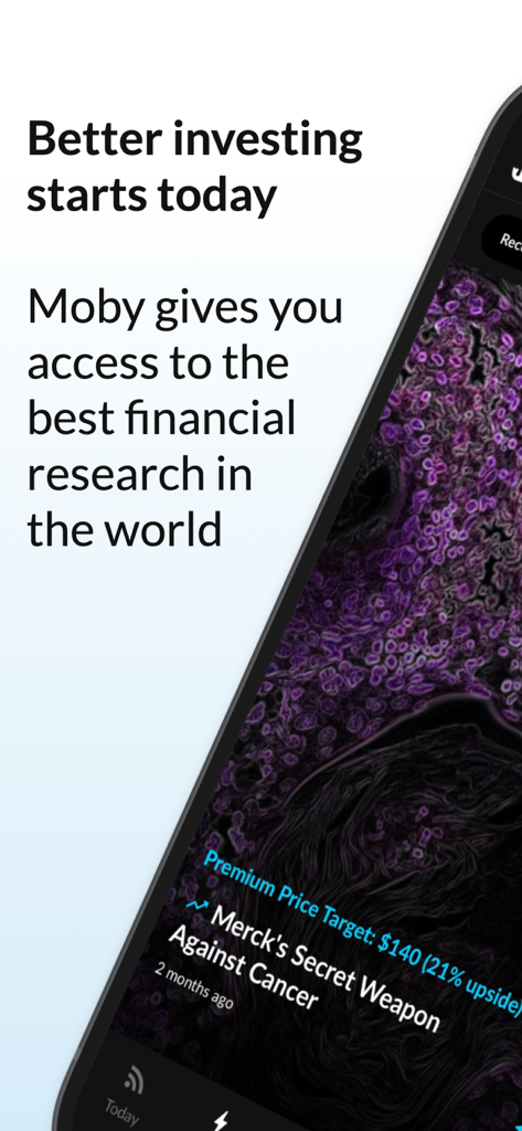 Moby: Invest Smarter - Moby app screen showing professional financial research and stock price targets