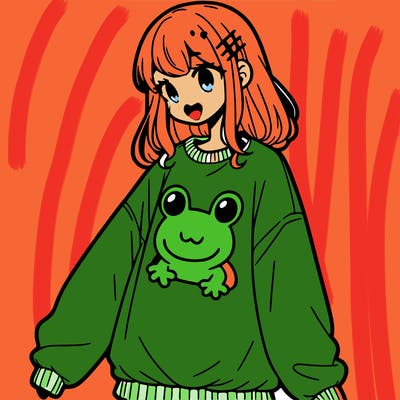 girl wearing frogging sweatshirt