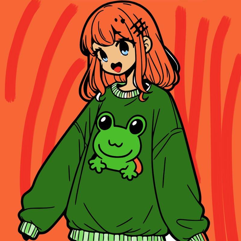 girl wearing frogging sweatshirt
