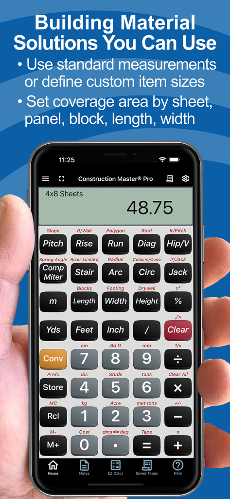 Construction Master Pro Calc - Construction Master Pro Calc app showing material quantity calculations on a smartphone