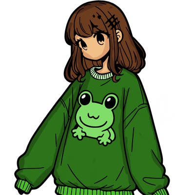 girl wearing frogging sweatshirt