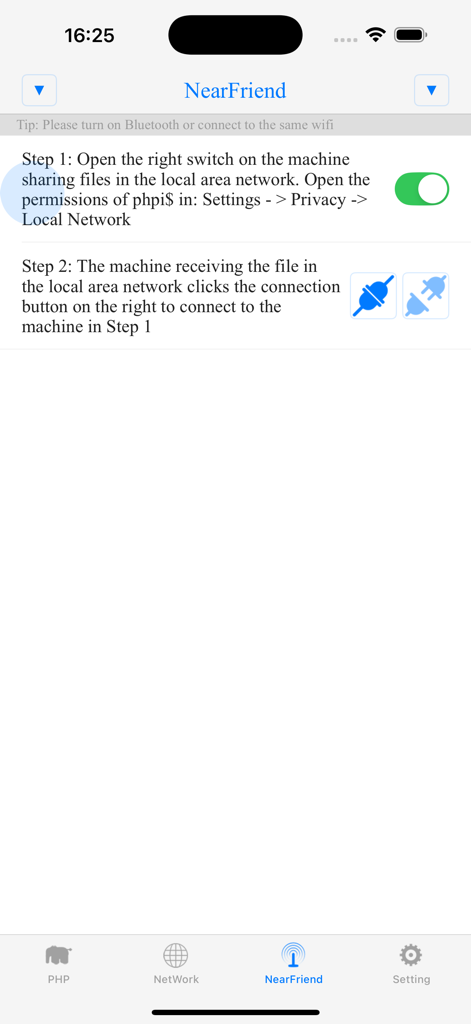 php$ - programming language - Interface of the PHP programming app showing steps for local network file sharing between devices