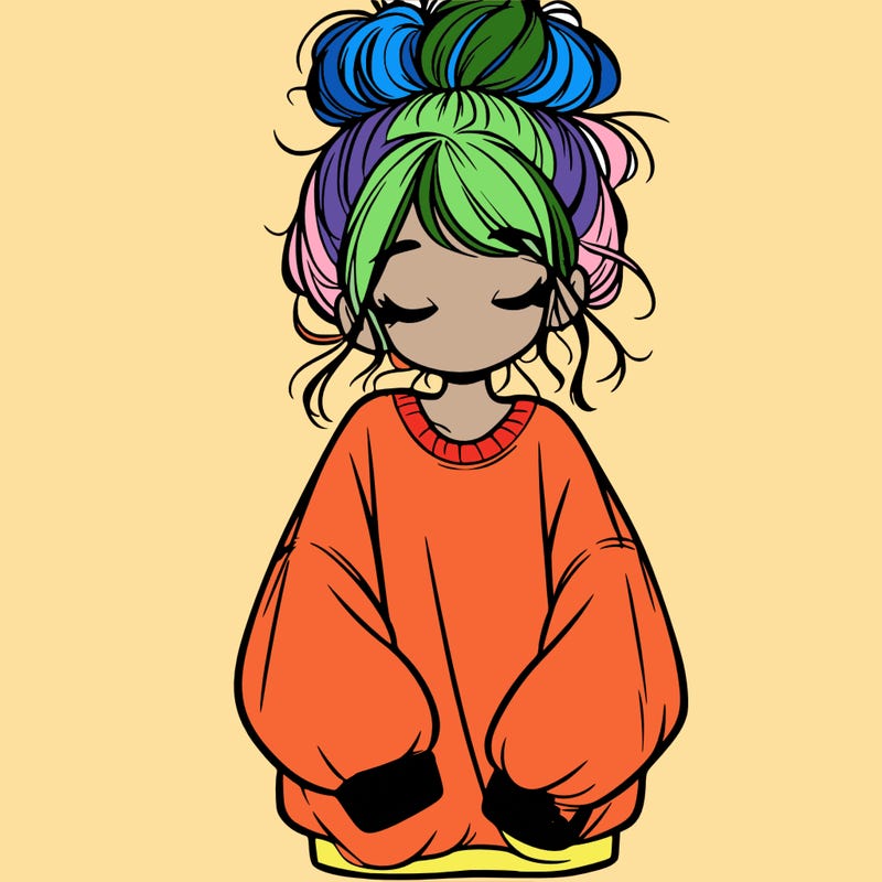 girl with baggy sweatshirt and messy bun