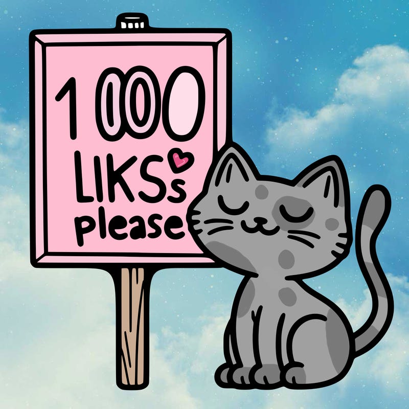 a cat next to a sign that says 100 likes please