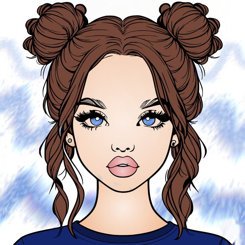 realistic girl with two buns in hair and lips