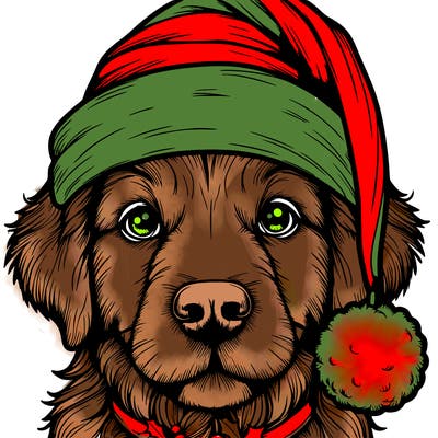 realistic dog with a christmas hat