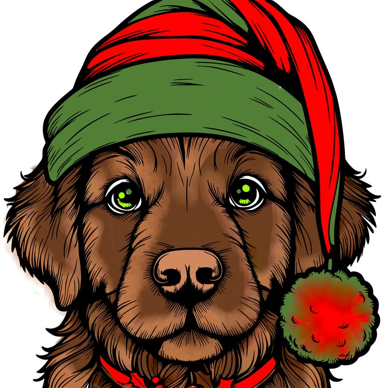 realistic dog with a christmas hat