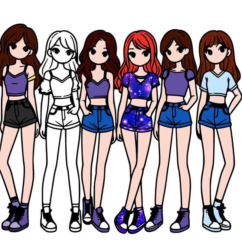 a group of girls wearing crop tops and shorts