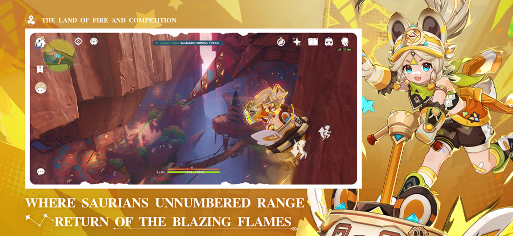 Screenshot di gameplay di Genshin Impact Cloud con il personaggio Kachina nella regione di Natlan