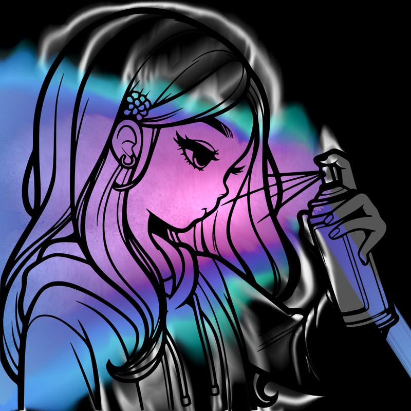 a realistic girl spray painting