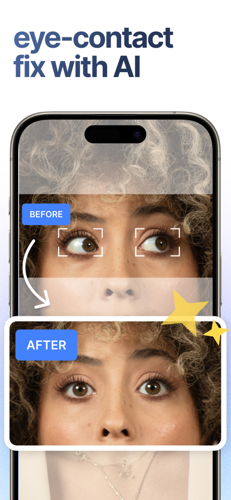 BIGVU Teleprompter Captions AI - Comparación antes y después de la corrección de contacto visual por IA en la aplicación BIGVU