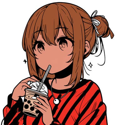 manga character drinking boba