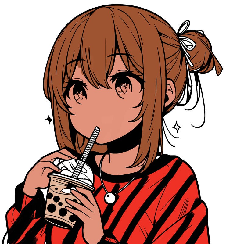manga character drinking boba