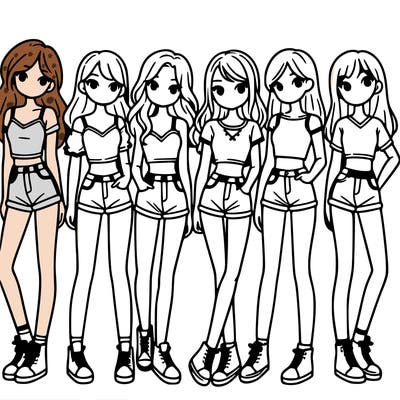 a group of girls wearing crop tops and shorts