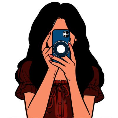 a realistic girl holding her phone taking pictures