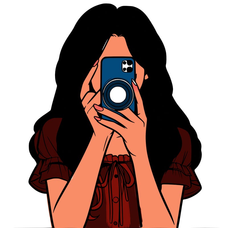 a realistic girl holding her phone taking pictures