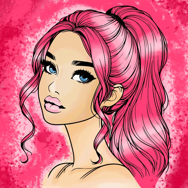 realistic girl with a ponytail on her hair and lips