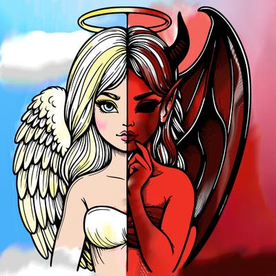 realistic angel half demon