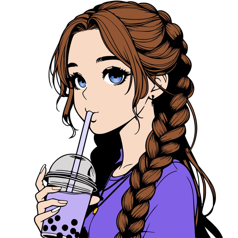 realistic girl with braided hair drinking boba