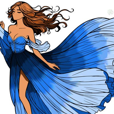 realistic woman in dress flowing the the wind