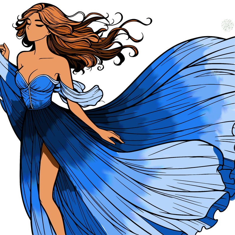 realistic woman in dress flowing the the wind
