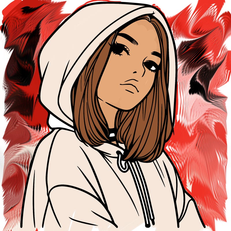 a realistic girl in a hoodie