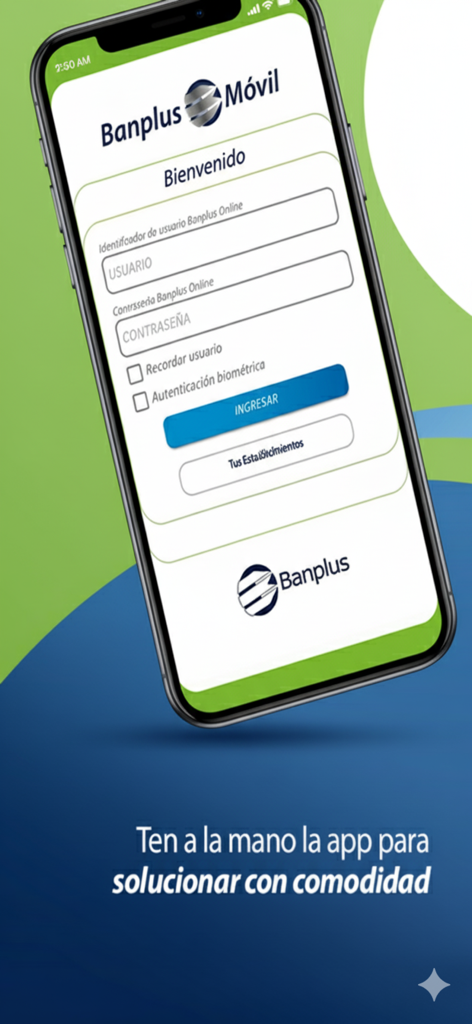 Banplus Móvil - Login screen of the Banplus Movil banking application