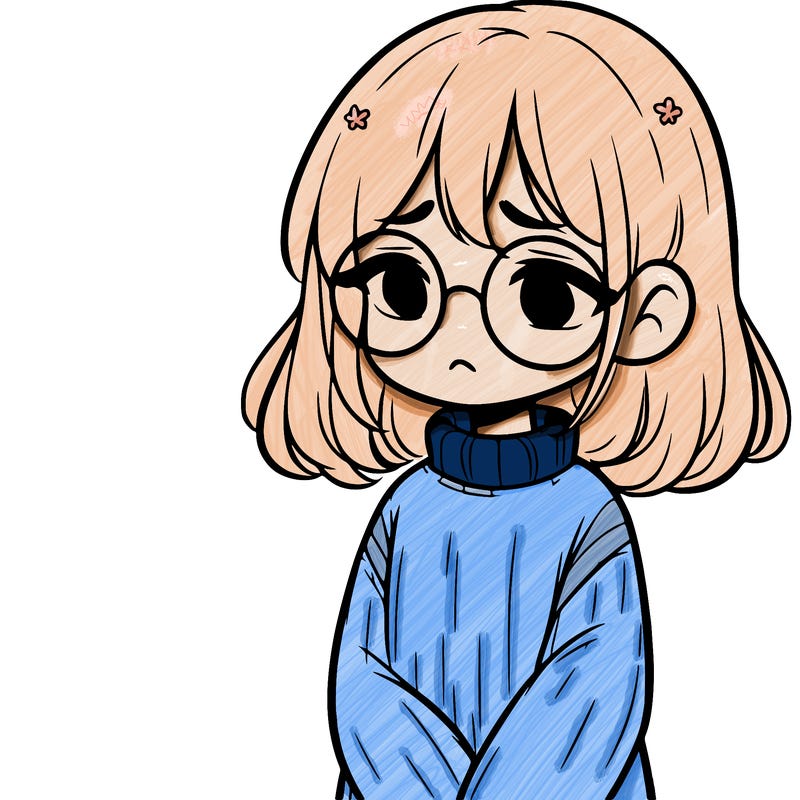 sad girl with glasses in a sweater