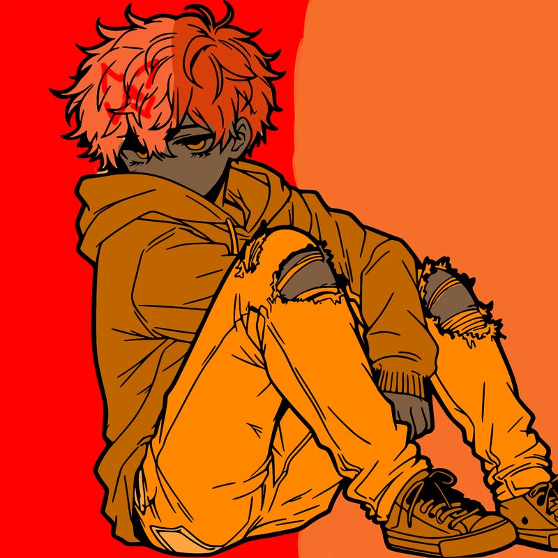 a male hoddie ripped jeans messy hair anime