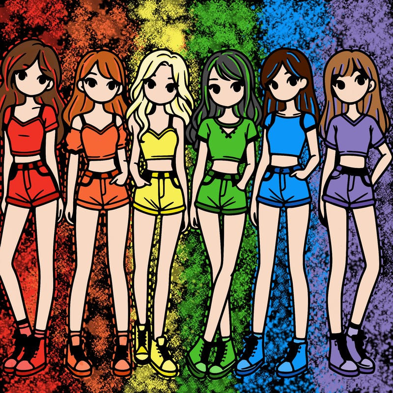 a group of girls wearing crop tops and shorts
