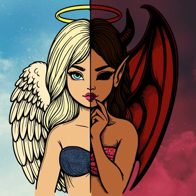 realistic angel half demon