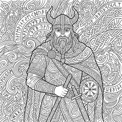 Discover the power and mystery of the Viking age with this stunning Zentangle coloring page featuring a mighty seafarer. Intricate patterns transform this warrior into a canvas of meditative artistry, perfect for detailed coloring.