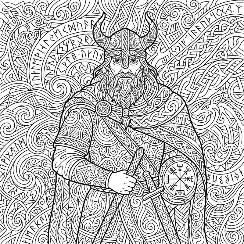 Discover the power and mystery of the Viking age with this stunning Zentangle coloring page featuring a mighty seafarer. Intricate patterns transform this warrior into a canvas of meditative artistry, perfect for detailed coloring.