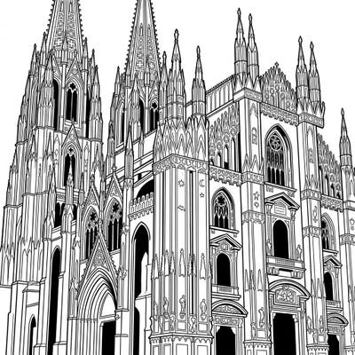 Step into a world of architectural wonder with this stunning Gothic cathedral coloring page. Its intricate details and dramatic spires offer a captivating challenge for adult colorists.