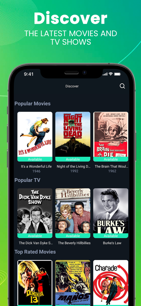 Ombi app interface showing the Discover screen with a list of popular movies and TV shows