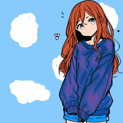manga teen girl  in a sweater and baggy pants