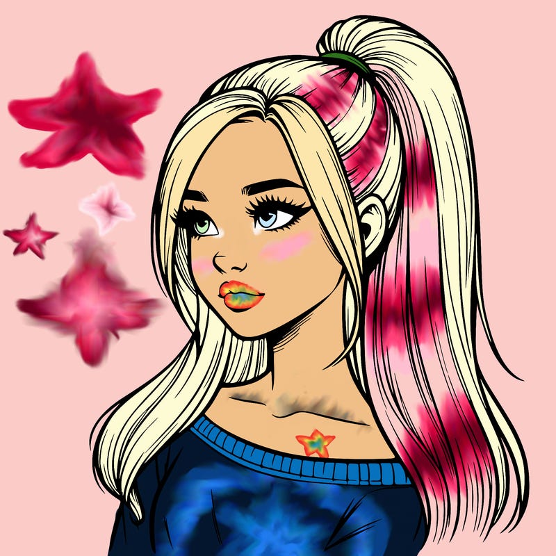 realistic girl with a high ponytail