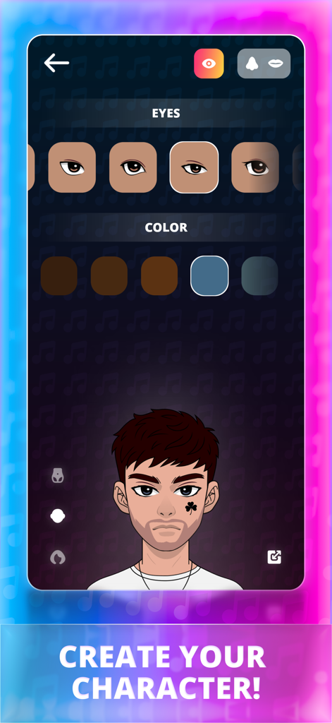 Rapper Life Simulator - Create your character screen in Rapper Life Simulator with eye customization options