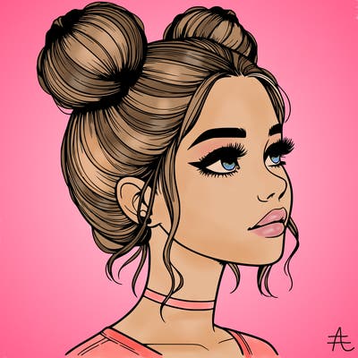 realistic girl with buns on the top of her head