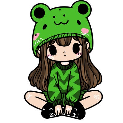 a girl wearing a frog hat and some frog socks