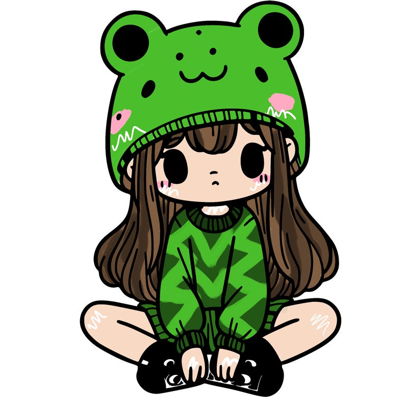 a girl wearing a frog hat and some frog socks