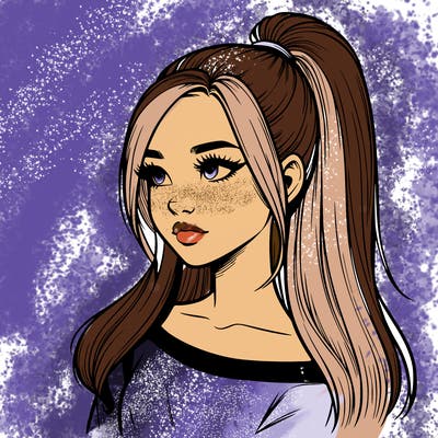 realistic girl with a high ponytail