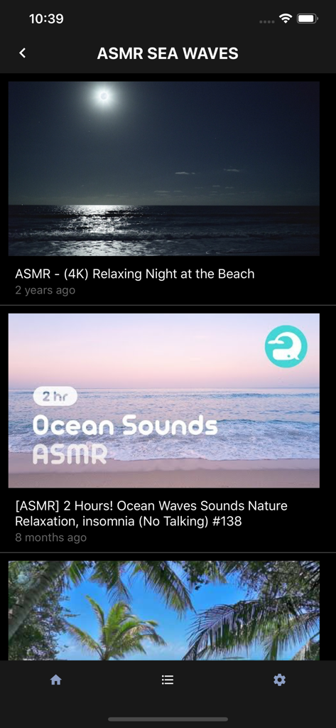 La aplicación ASMR Sound que muestra videos relajantes de olas del mar
